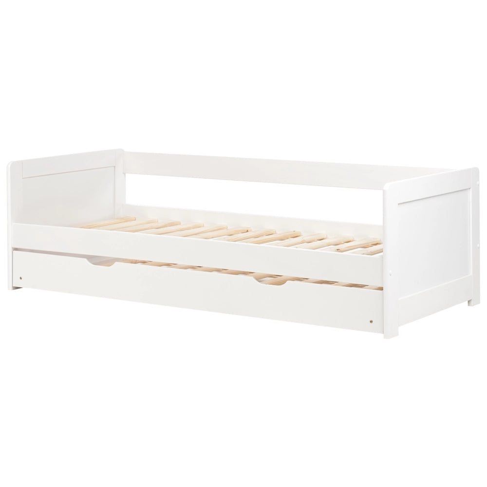 Letto a castello per bambini in legno di pino bianco struttura di dimensioni singole EU con telaio estraibile extra.