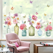 Sticker per vetro per finestre con fiori di campo vasi fiori di rosa farfalle sticker per finestre anti-urto sticker per vetro doppio lato decorazione per finestre primavera estate