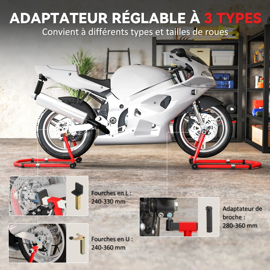 Cavalletto Moto Universale ¨C Xylo ¨C Capacit¨¤ 390kg Anteriore Posteriore Regolabile Rosso