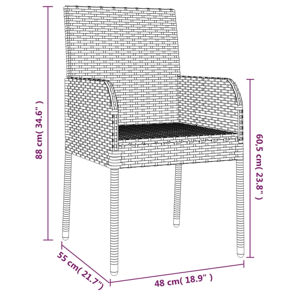 Set Salotto Giardino 3 pz con Cuscini Nero e Grigio Polyrattan 3185161