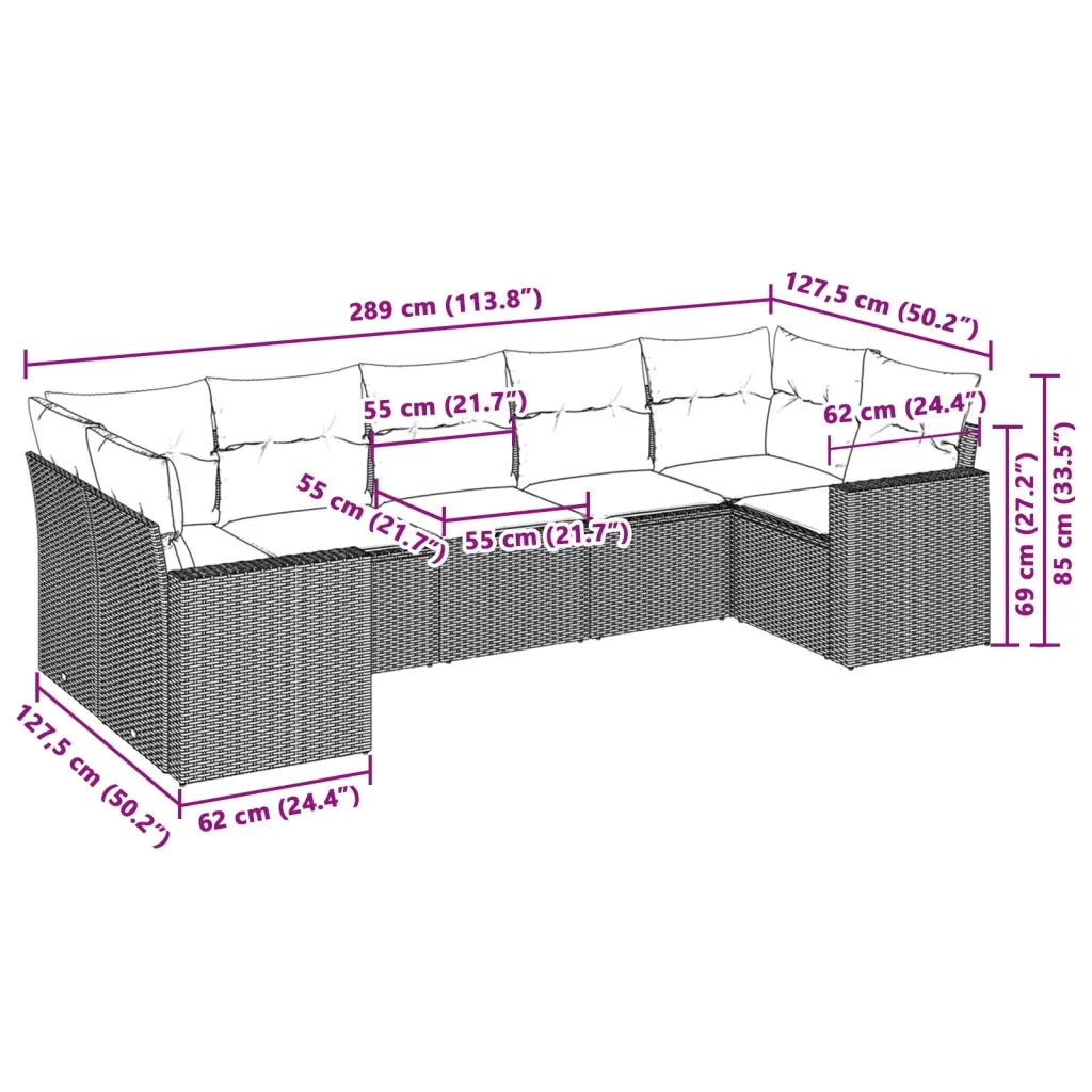 Set Divani da Giardino 7pz con Cuscini Grigio Chiaro Polyrattan