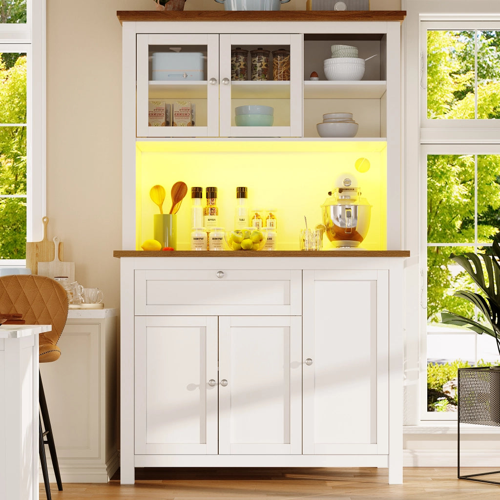 Armadio cucina con vetrina - Zephmum - 104¡Á40¡Á180cm - Bianco - LED regolabile, ripiani regolabili