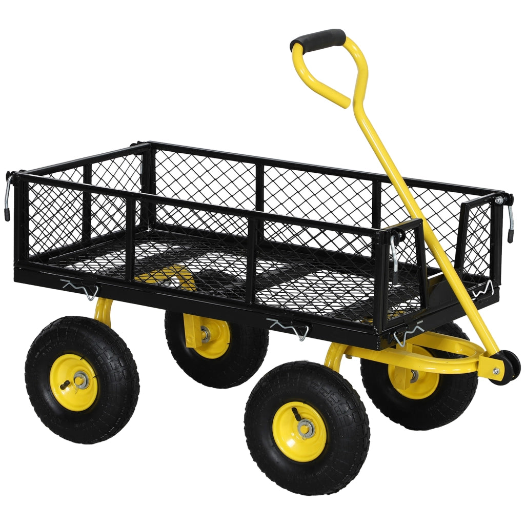 Carrello da giardino 4 ruote con lati amovibili ¨C zephmum ¨C nero e giallo 104x54x51 cm