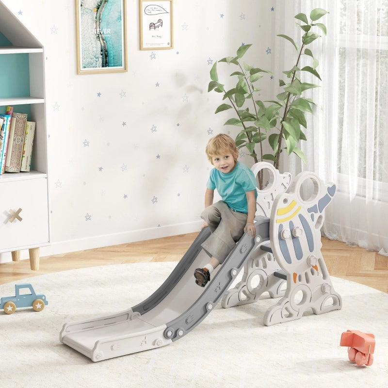 Scivolo per bambini da 1,5 a 3 anni, design a razzo, set di adesivi, grigio, 157 x 46,5 x 80 cm