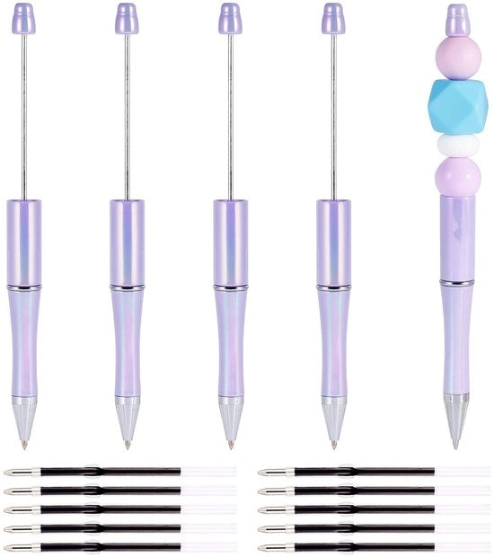 Penna a rullino - 5 pezzi Penna decorativa con perle - 10 pezzi - Verniciatura DIY - Materiale plastico duraturo - 150mm Lunghezza - Penna a sfera