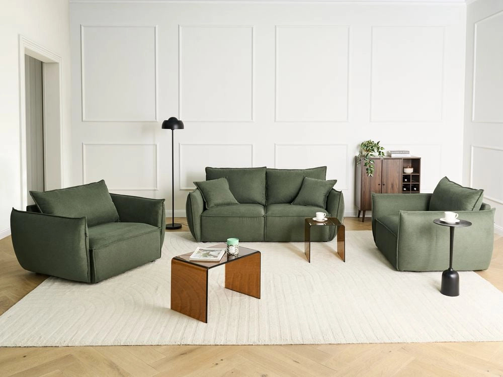 Set da salotto in tessuto Seduta bassa e profonda Schienale imbottito Accogliente Moderno 5 posti verde Moderno Accogliente