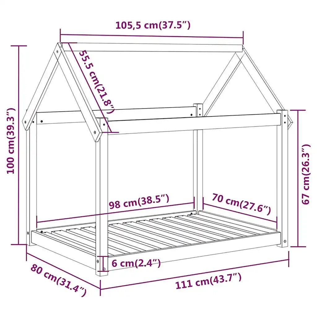 Cuccia per Cani Grigia 111x80x100 cm in Legno Massello di Pino CFW5655478