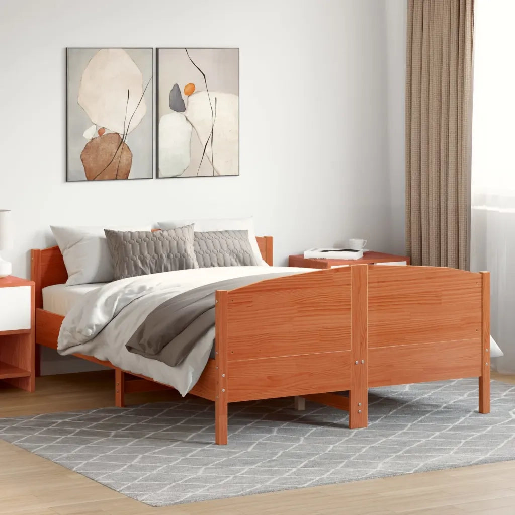 Giroletto senza Materasso-Struttura Letto Marrone Cera 140x200cm Massello Pino 748234