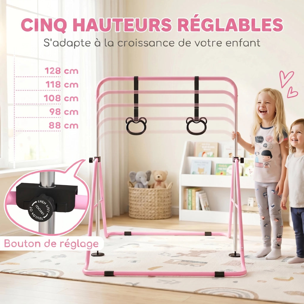 Barre orizzontale regolabile con anelli ginnici ¨C Minimal ¨C rosa