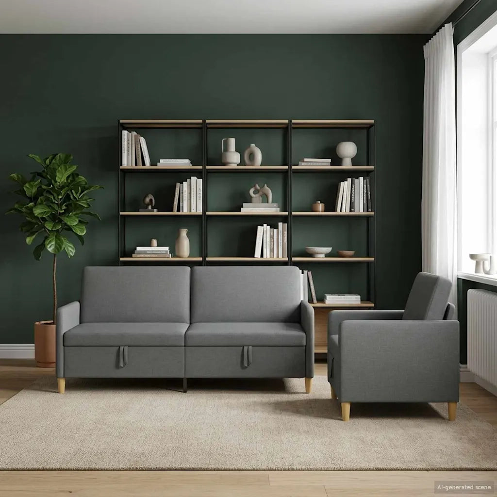 Set di Divani con Storage 2 pz Grigio Scuro Poliestere 3429233