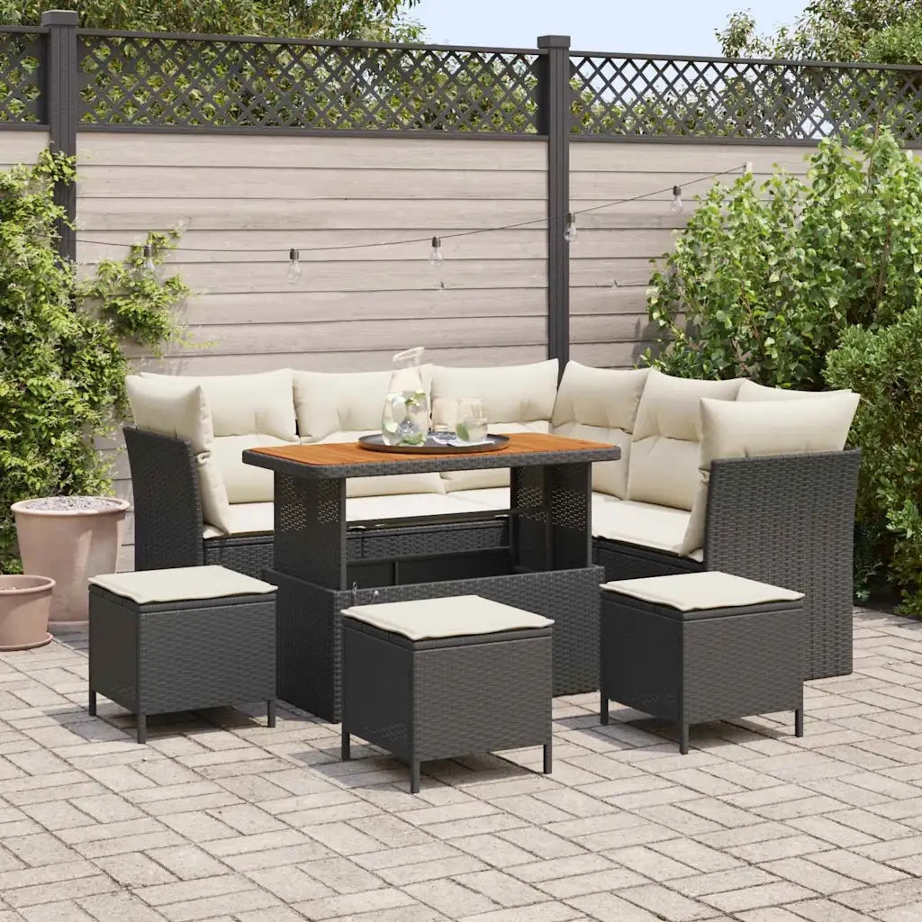 Set Divano da Giardino 9 pcs Nero polyrattan