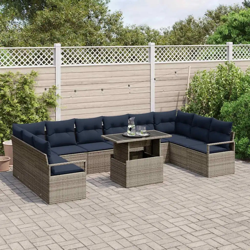 Set Divano da Giardino 11 pcs Grigio e Blu Navy polyrattan 3348901
