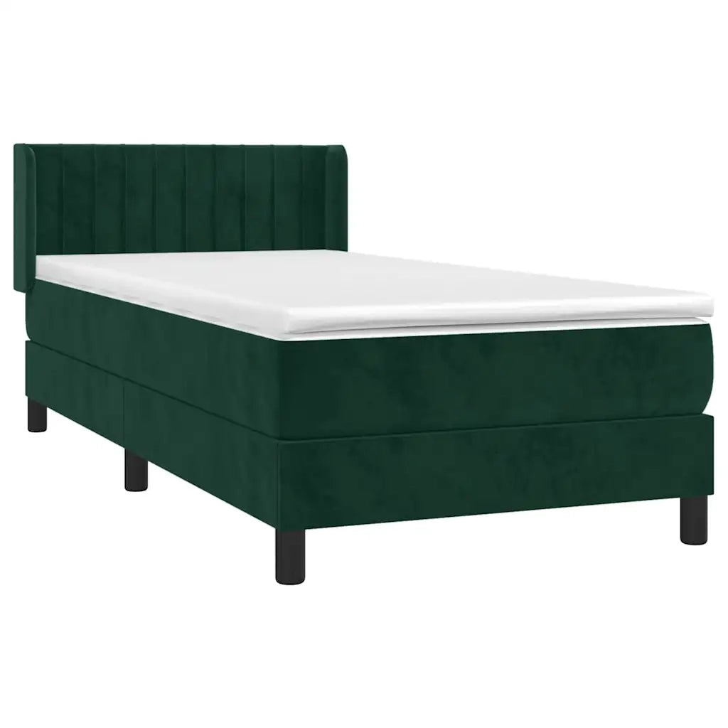Letto singolo | Letto per adulti | Giroletto a Molle con Materasso Verde Scuro 100x200 cm Velluto