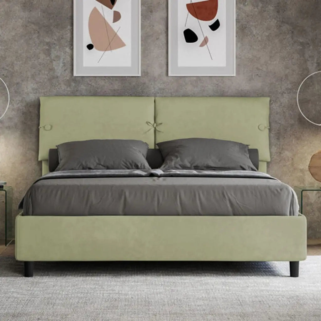 Letto matrimoniale con rete imbottito 160x210 microfibra tè verde Sleeper