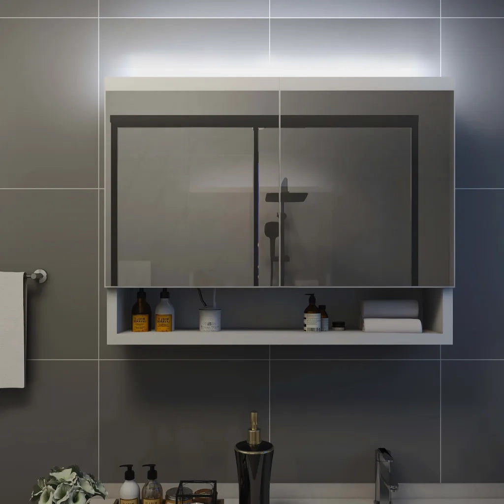 Armadietto a Specchio | Armadio da bagno con LED Bianco 80x15x60 cm in MDF