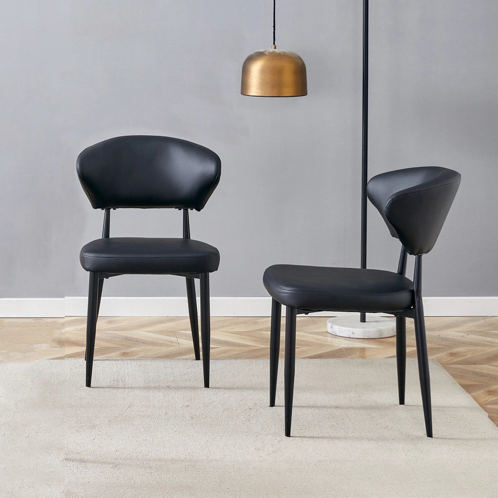 Sedie da pranzo moderne in pelle PU con schienale ergonomico e gambe in metallo nero set di 2 73 × 65,5 × 48 cm