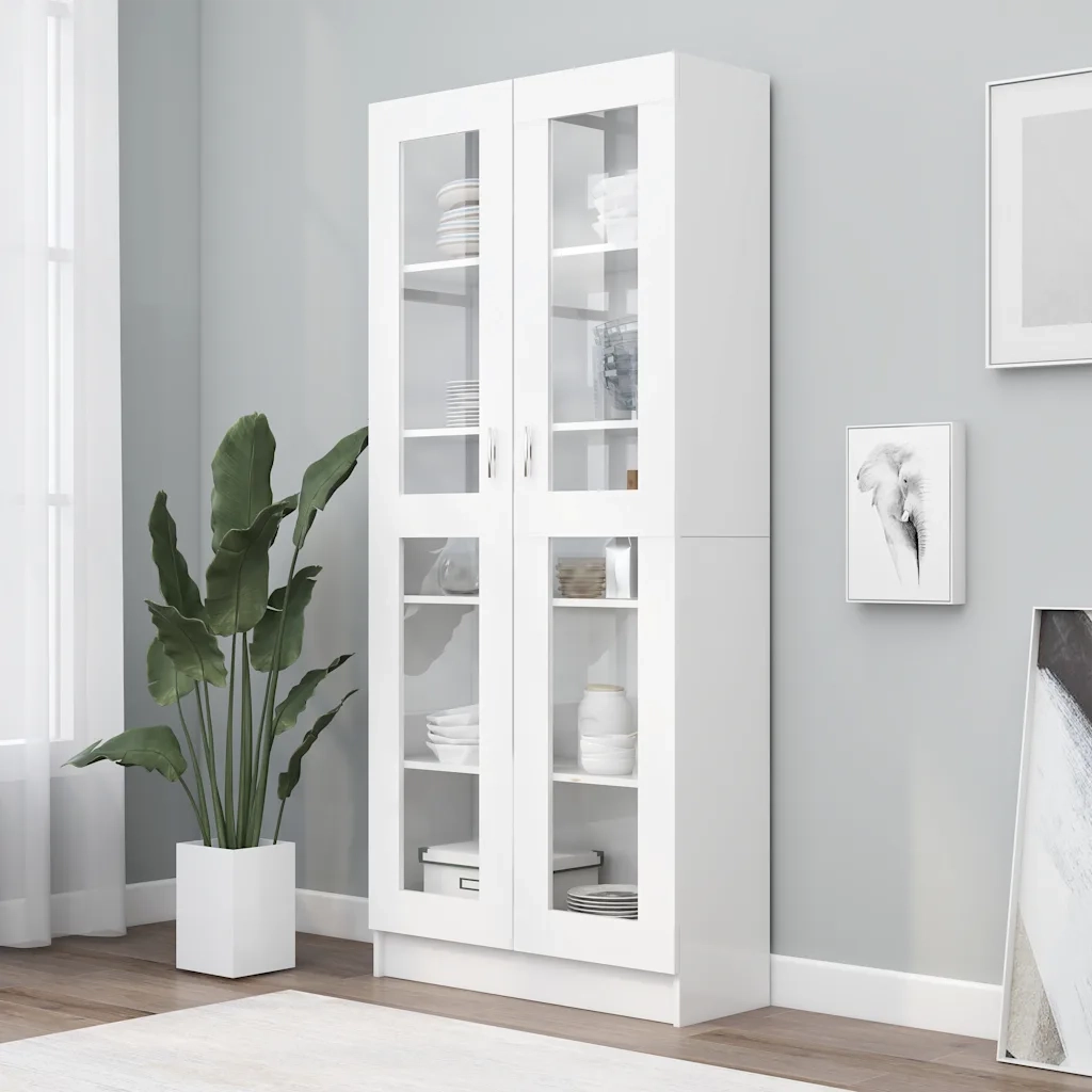 Armadietto Vetrina Bianco 82,5x30,5x185 cm Legno Multistrato