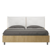 Letto Matrimoniale 160x190 cm con Rete Struttura Quercia con Cuscini in Similpelle Egos Appia Bianco