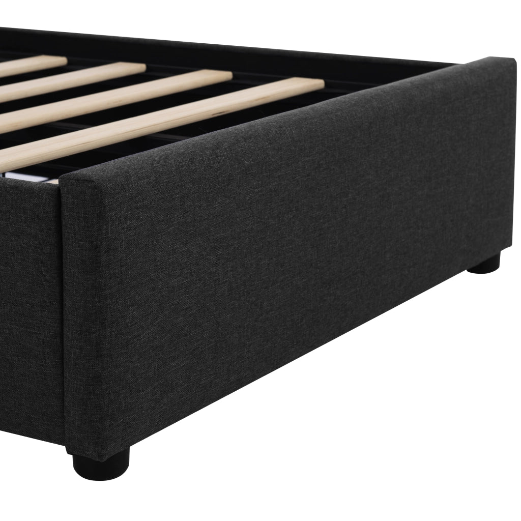 OKWISH Letto Singolo 90×200 cm con 2 Cassetti, Testiera Regolabile e LED, senza Materasso, in Lino, Nero