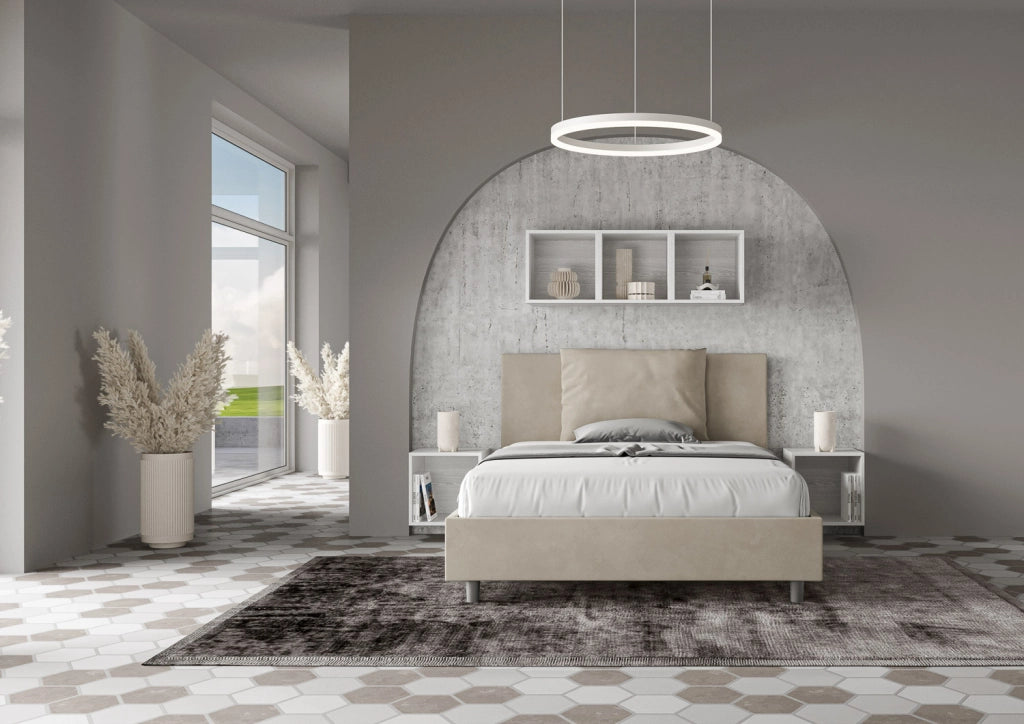 BS COM Letto una piazza e mezza senza rete imbottito 130x210 microfibra sabbia