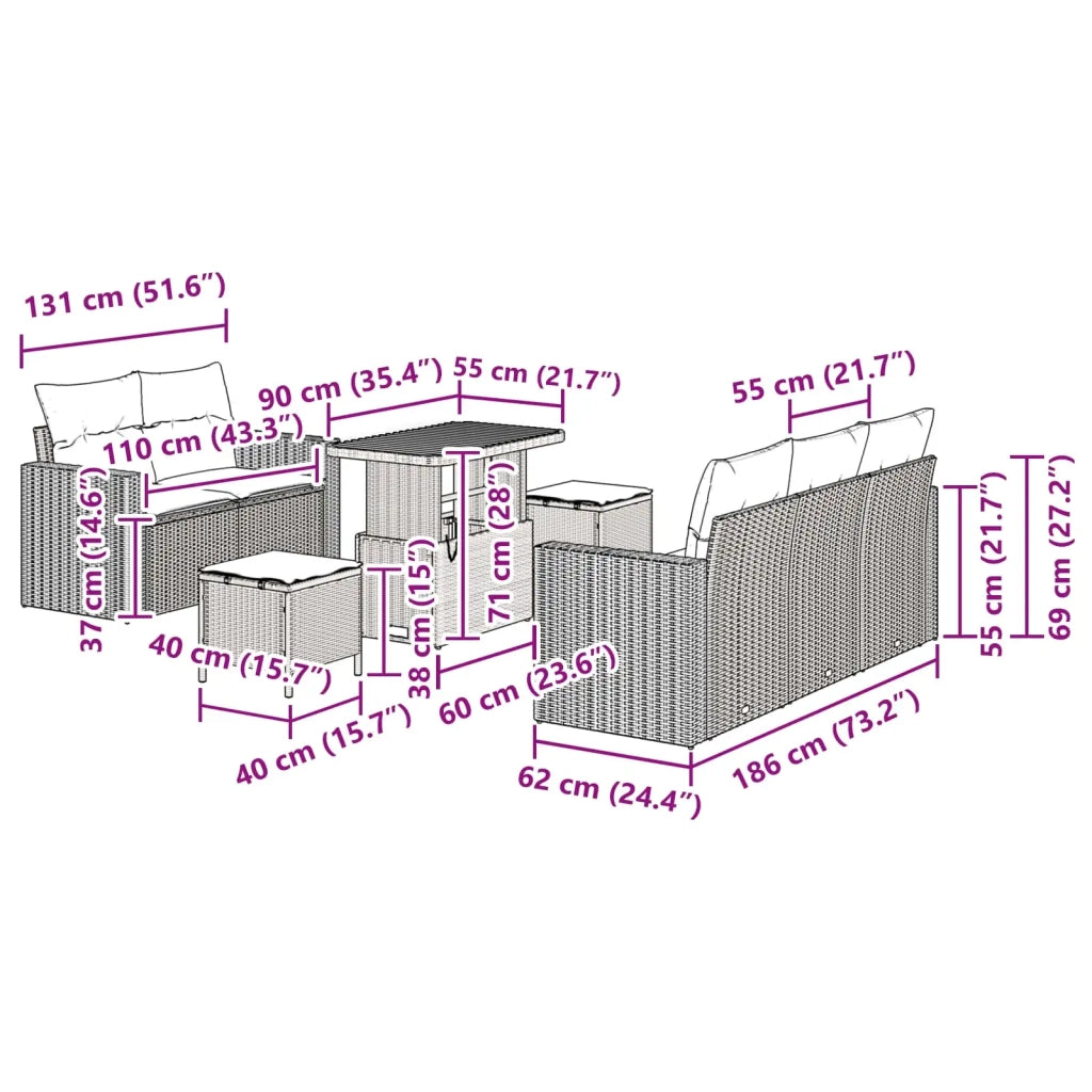 Set Divano da Giardino con cuscino 8 pcs Nero polyrattan 3361559