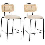 Set di 2 sedie da bar con seduta in ecopelle beige chiaro schienale in rattan gambe in ferro senza braccioli design boho moderno