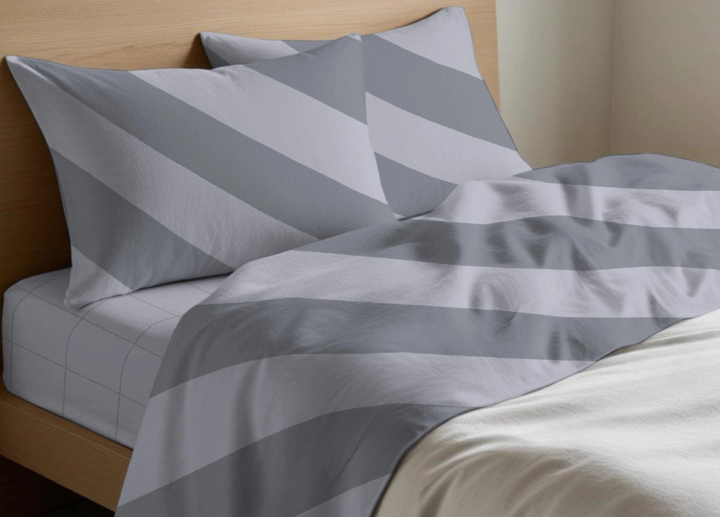 Completo Lenzuola Letto In 100% Cotone Made Italy Disegno Elite - Piazza E Mezza - Grigio