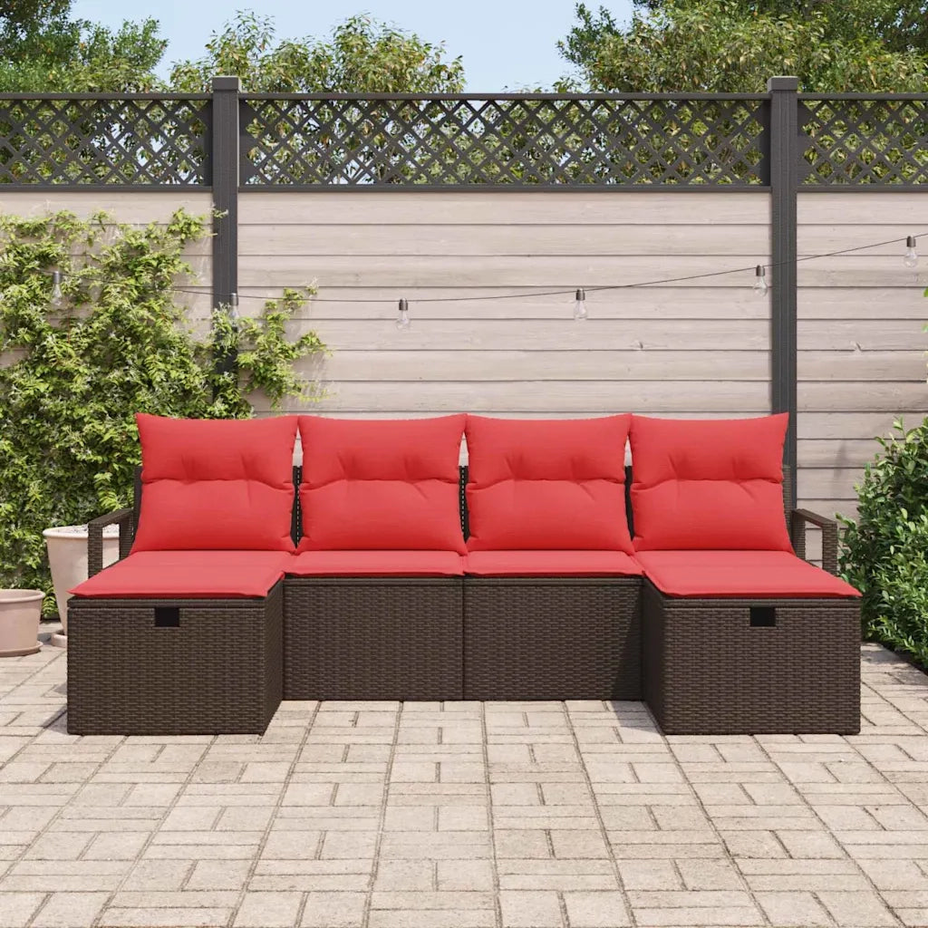 Set di divani con cuscino 6 pcs Marrone e Rosso polyrattan 3359223