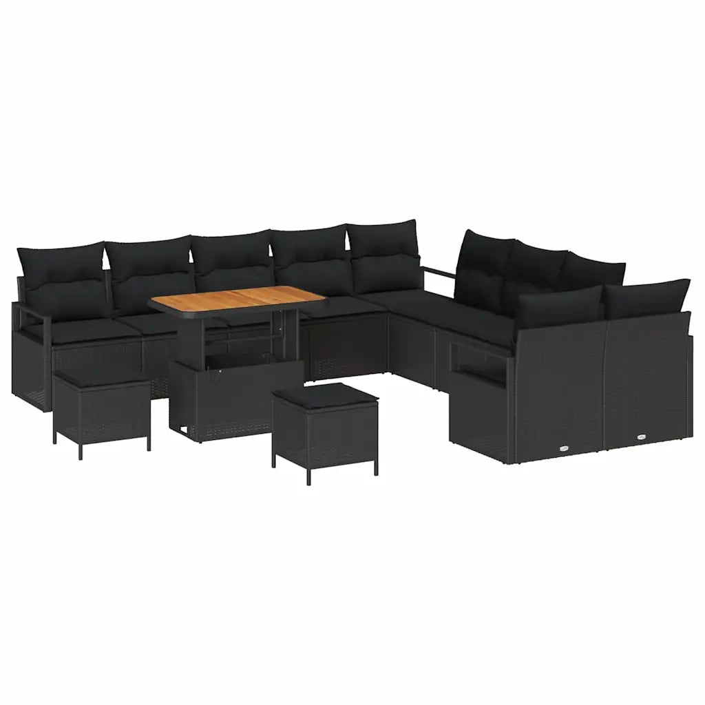 Set Divano da Giardino con cuscino 13 pcs Nero polyrattan