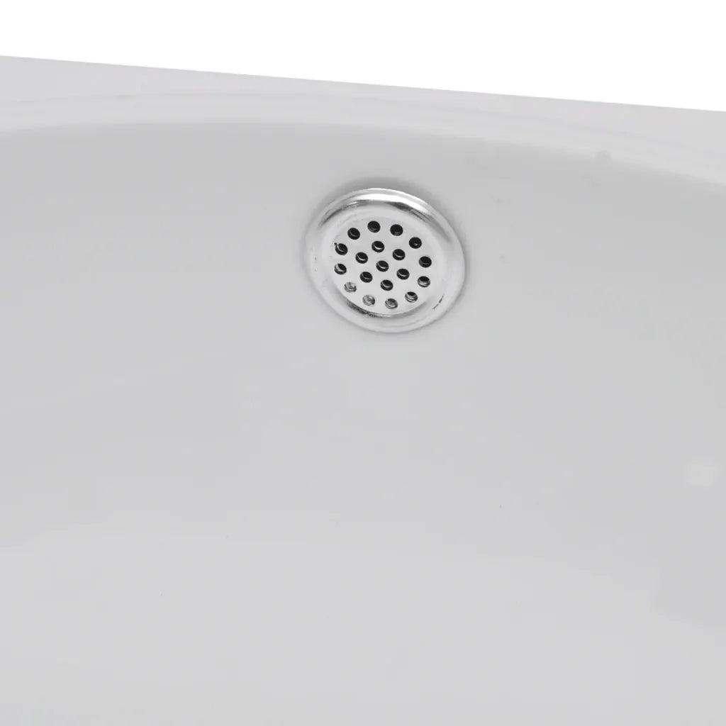 Lavello Ceramica con Foro Rubinetto e Troppo-Lavandino-Lavabo Pieno Bianco
