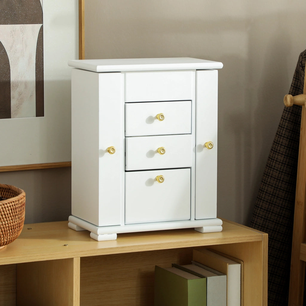 Cofanetto per Gioielli in Legno con 4 Livelli, Ali, Specchio e 2 Cassetti ¨C Zephmum ¨C Bianco 26.5x16x33.5 cm