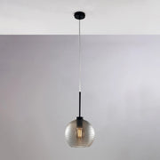 Sospensione Moderna Ankara 1 Luce Ferro Nero Vetro Soffiato Grigio Specchiato