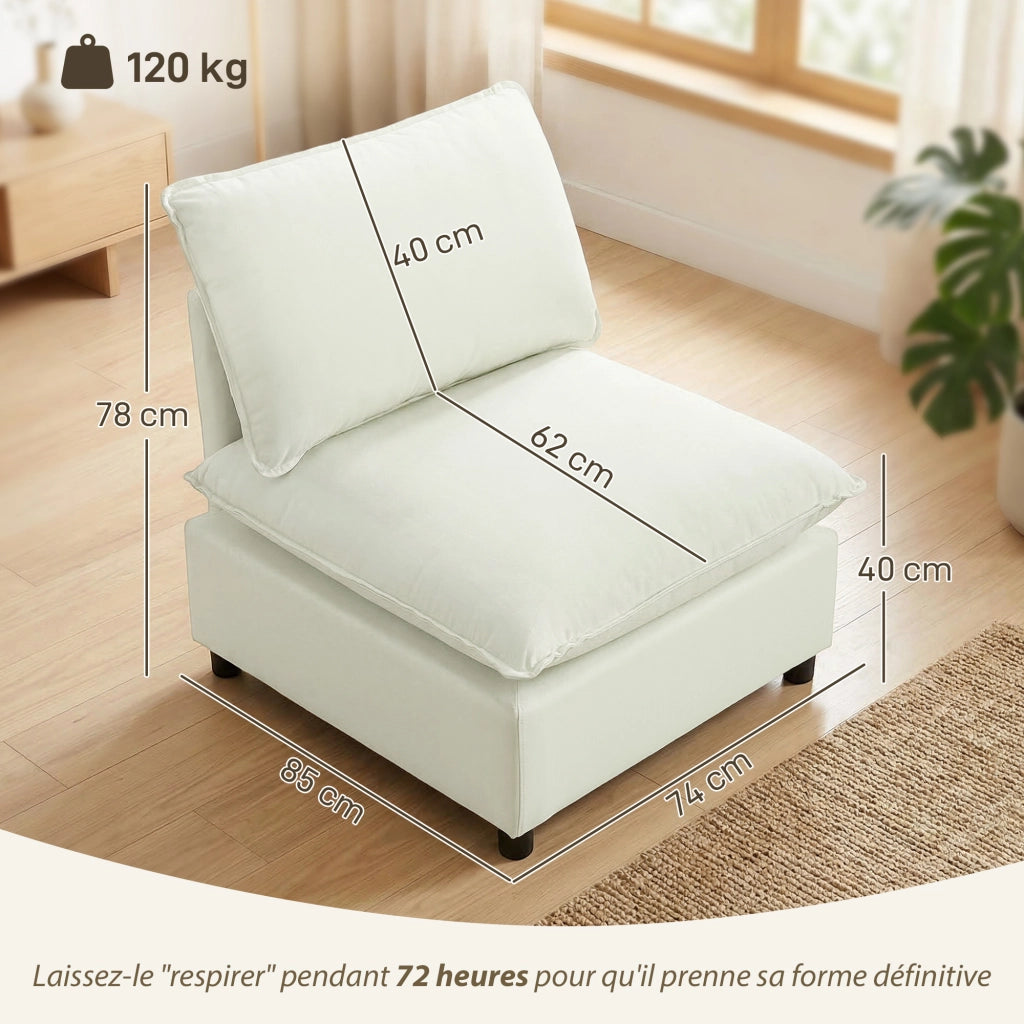 Poltrona moderna senza braccioli ¨C Xylo ¨C tessuto crema, seduta larga 146x85x78cm