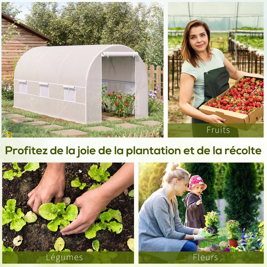 Serra tunnel da giardino 8m2 ¨C Xylo ¨C con porta e 6 finestre, PE 140g/m2, 400x200x200cm bianco