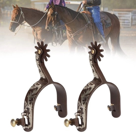 Spolverini per Cavallo Design Retro - 2 Pezzi - Acciaio di Carbone - Vite a Tendine Ruotabile - Fregio in Ottone Antico - Lavorazione Artigianale - Spolverini
