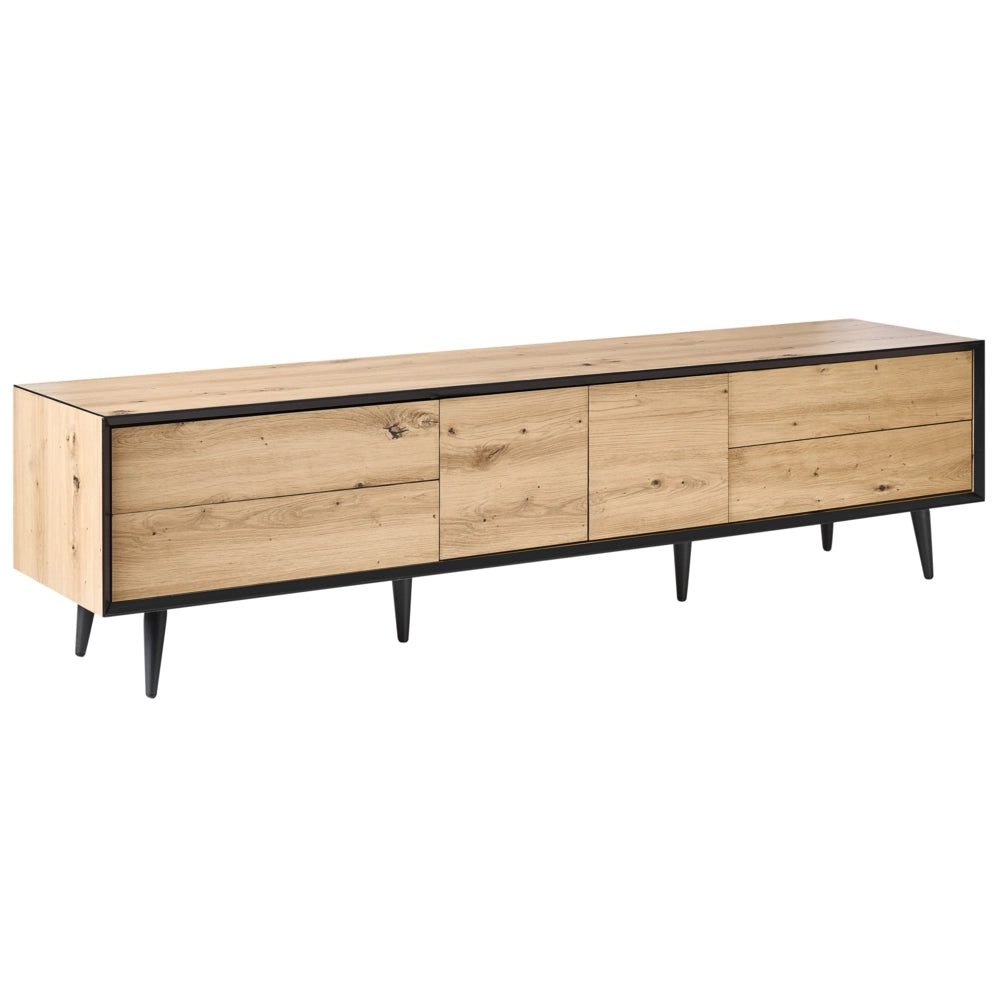 Mobile TV marrone chiaro in MDF con 2 ante e 4 cassetti gambe in metallo design moderno in stile loft per camera da letto