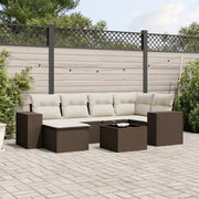 Set Divani da Giardino 7 pz con Cuscini Marrone in Polyrattan 3222872