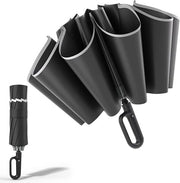 Paraplu da Viaggio - Facile da Ripiegare - Con Grilletto - Buona Presa - Resistente alla Pioggia, Neve e UV - 10 Righe - Paraplu Automatico con Veloce Ripiegamento - con Nastro Riflettente - Adatto a Uomini e Donne - Nero