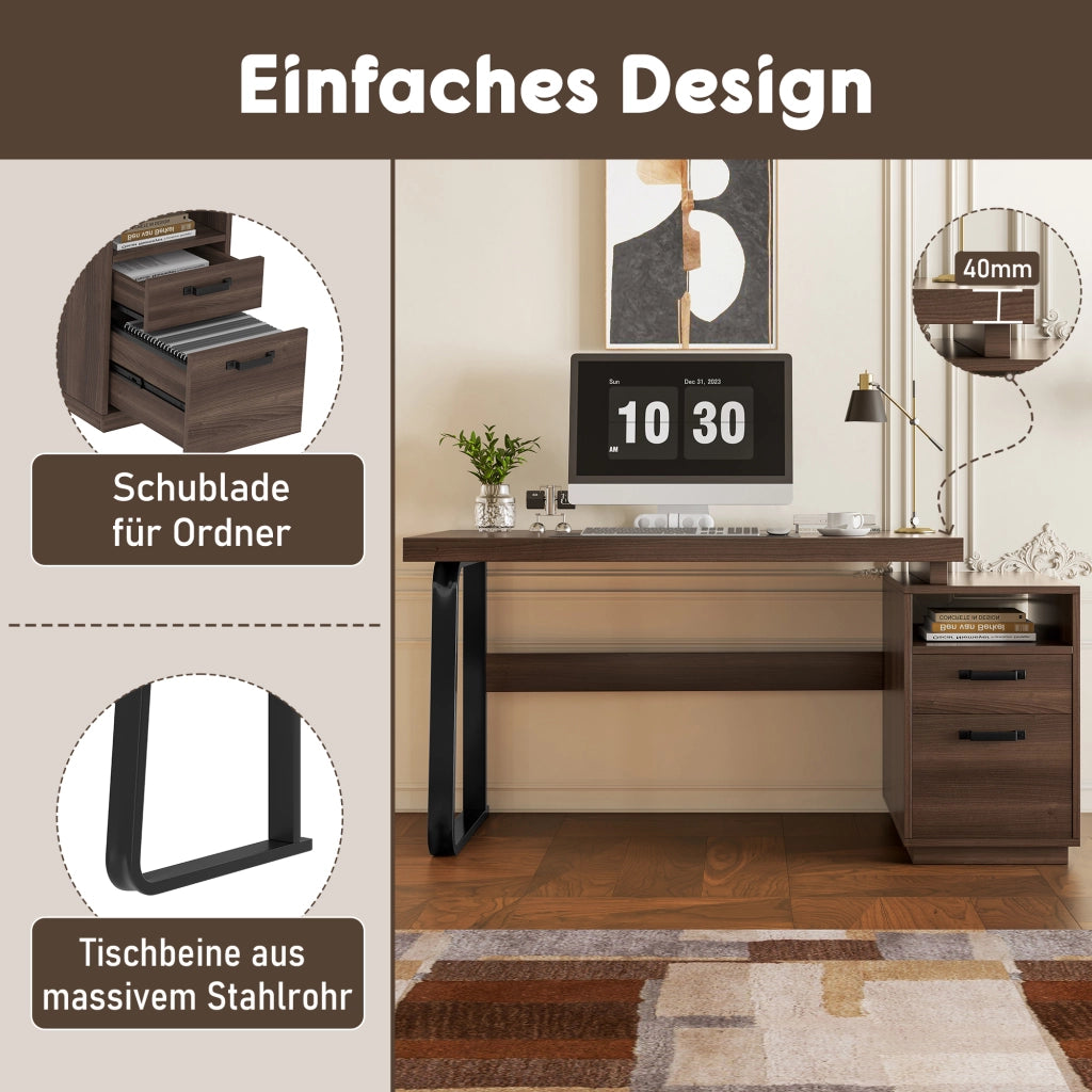SCRIVANIA 135x54 cm con cassetto e vano aperto MDF e metallo marrone