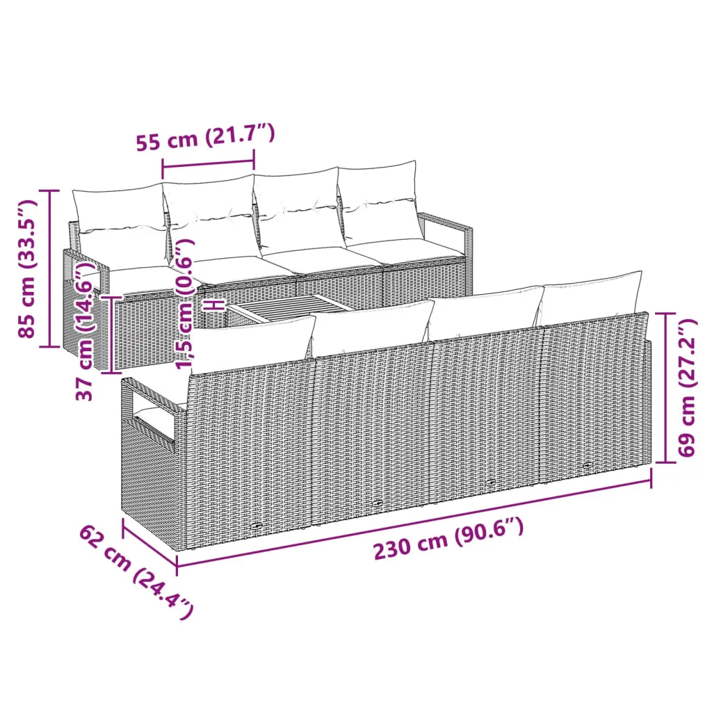 Set Divano da Giardino con cuscino 9 pcs Grigio polyrattan 3347682