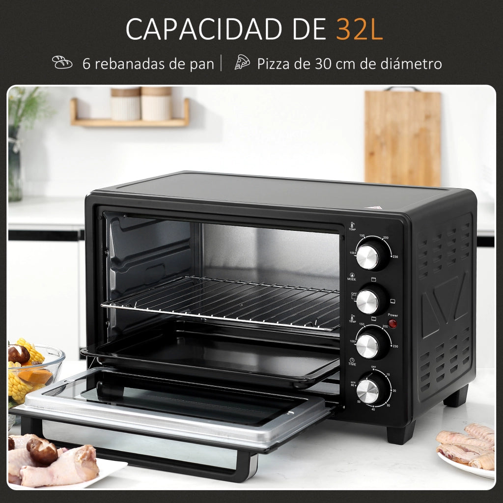 Forno Elettrico da Tavolo 32L 1600W ¨C Xylo ¨C 3 Modalit¨¤ Calore Timer Temperatura Regolabile 52x38x34cm Nero