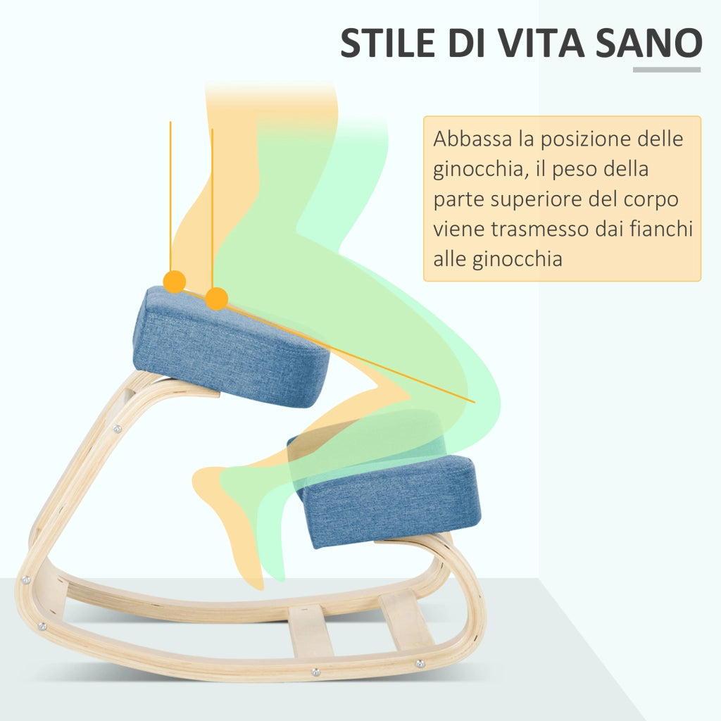 Sedia con Inginocchiatoio e Cuscino ¨C Zephmum ¨C Legno di Betulla, Blu, 51x69x58cm