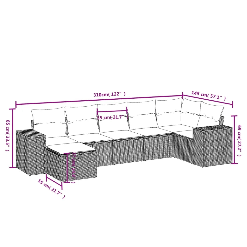 Set Divani da Giardino 7pz con Cuscini Grigio Chiaro Polyrattan 3264438