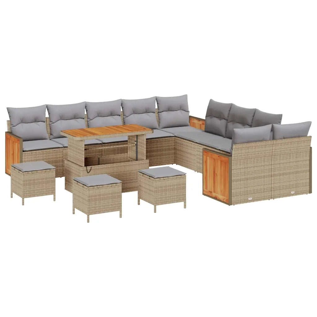 Set Divano da Giardino 18 pcs Beige e Grigio Chiaro polyrattan