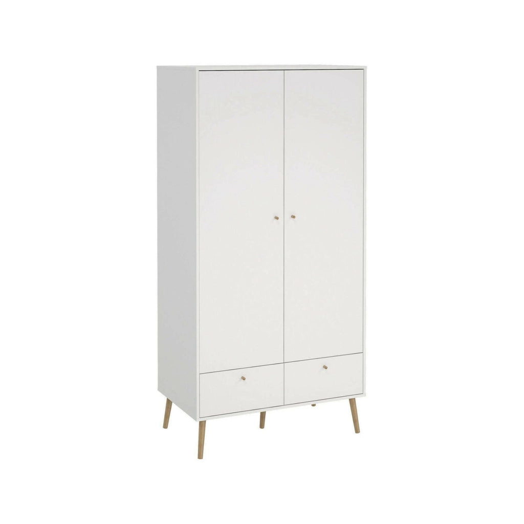 Guardaroba 2 ante Kahina, Mobile camera da letto, Cabina armadio portabiti, Armadio appendiabiti, 99x58 h200 cm, Bianco
