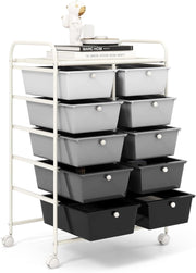 Carrello a 10 Cassetti con Ruote, Carrello di Stoccaggio con Stabilità Elevata, Carrello Multiuso per Casa Ufficio e Scuola, 65,5 x 37 x 87 cm (Sfumatura nera 2)
