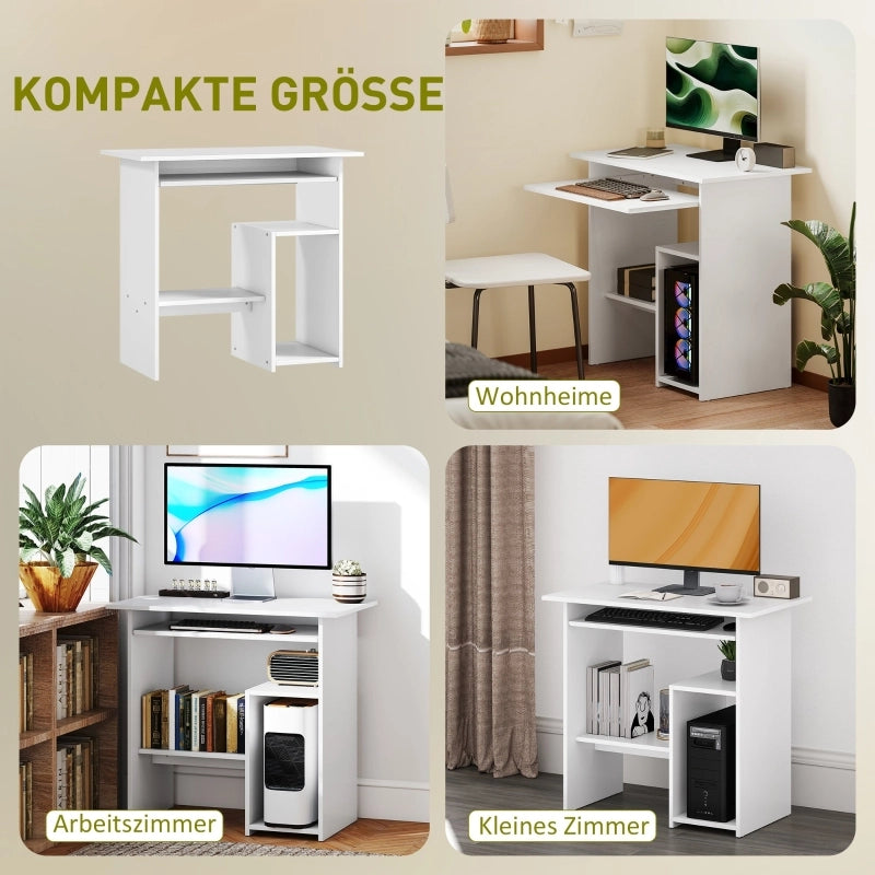 Scrivania, 80 x 45 cm, scrivania per computer, scrivania da ufficio con vassoio per tastiera, vani a giorno e superfici di appoggio, in truciolato,