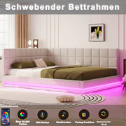 DIVANO LETTO 160x200 cm in tessuto beige con LED e porta USB