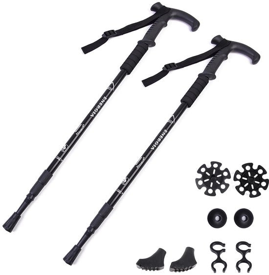 Trekkingstanghe 2 in 1 con impugnatura T, stanghe da trekking in lega di alluminio, leggerezza, stanghe da trekking per viaggiare, arrampicare, esterno, trekking, colore nero