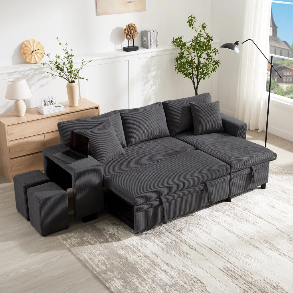 Divano Letto Angolare 3 Posti con Contenitore, USB e Cuscini ¨C MINIMAL ¨C Grigio